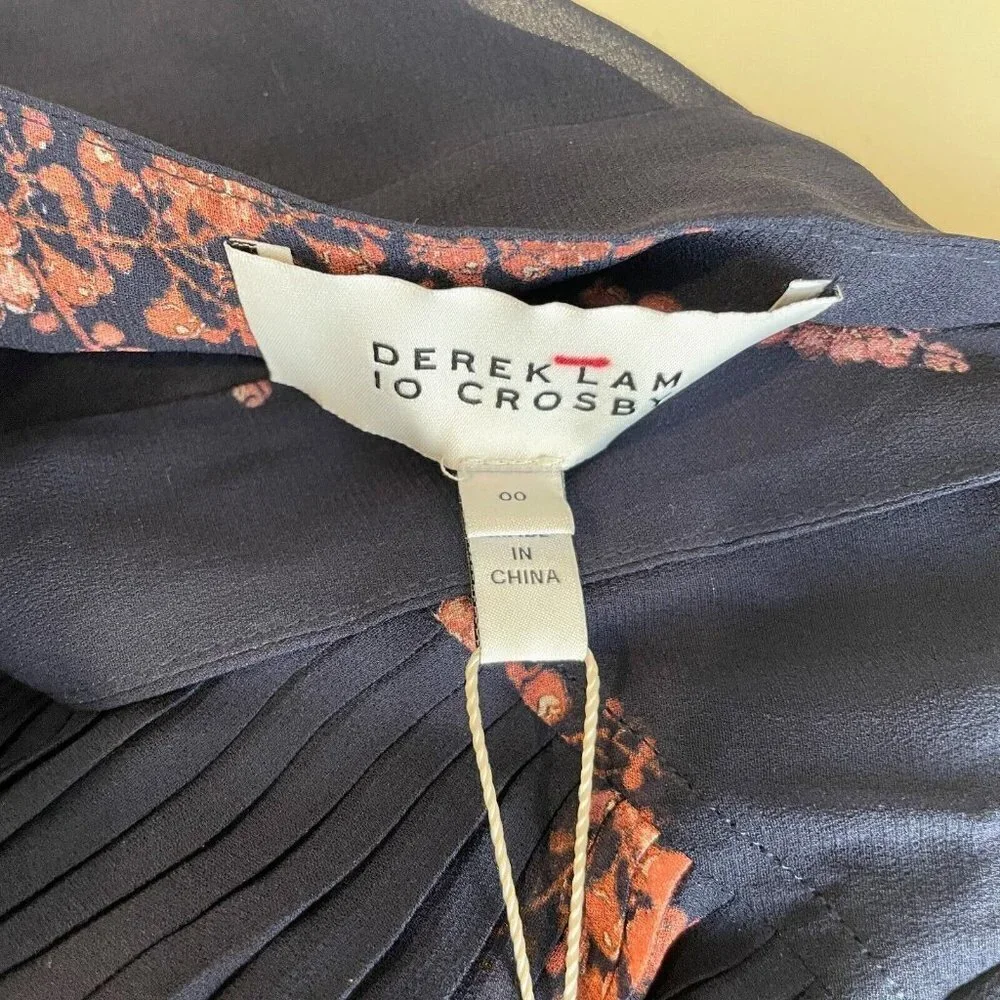 Derek Lam 10 Crosby‎ Pleated Mini Floral Skirt Womens 00 Navy Blue Tiered NEW
